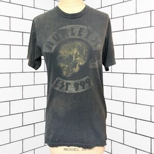 Vintage Hurley Black Distressed Skull T-shirt 90s Skater Surfer Unisex Size XS/S